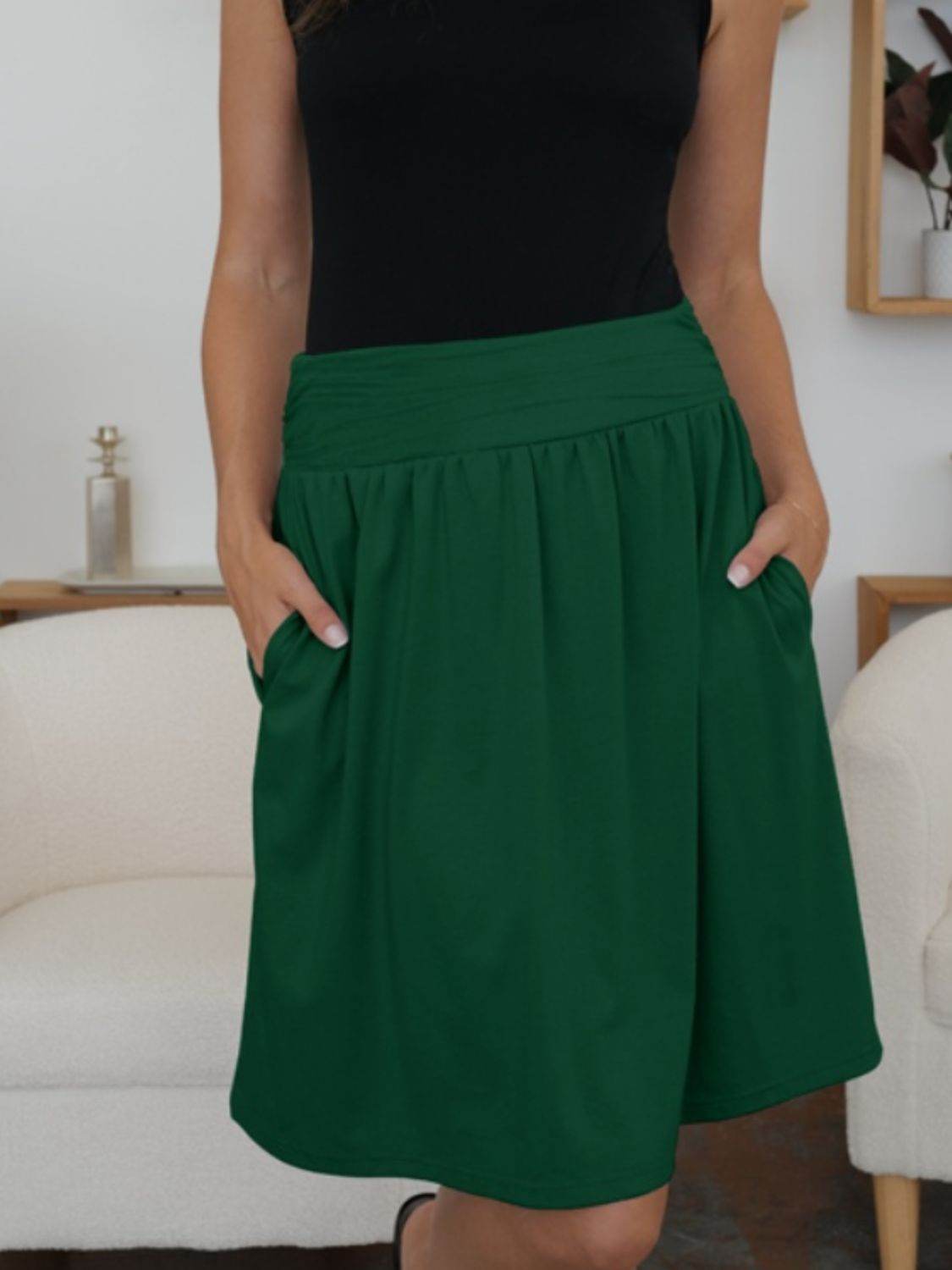 FAM-FAM Elastic Waist Skirt with Pockets - Delanoir