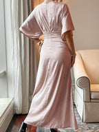 Devine Slit Animal Print V-Neck Half Sleeve Dress - Delanoir