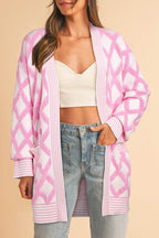 Geometric Open Front Long Sleeve Cardigan - Delanoir