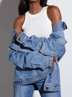 Button Up Collared Neck Denim Jacket - Delanoir