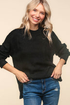Haptics Mock Neck Side Slit Knit Top - Delanoir