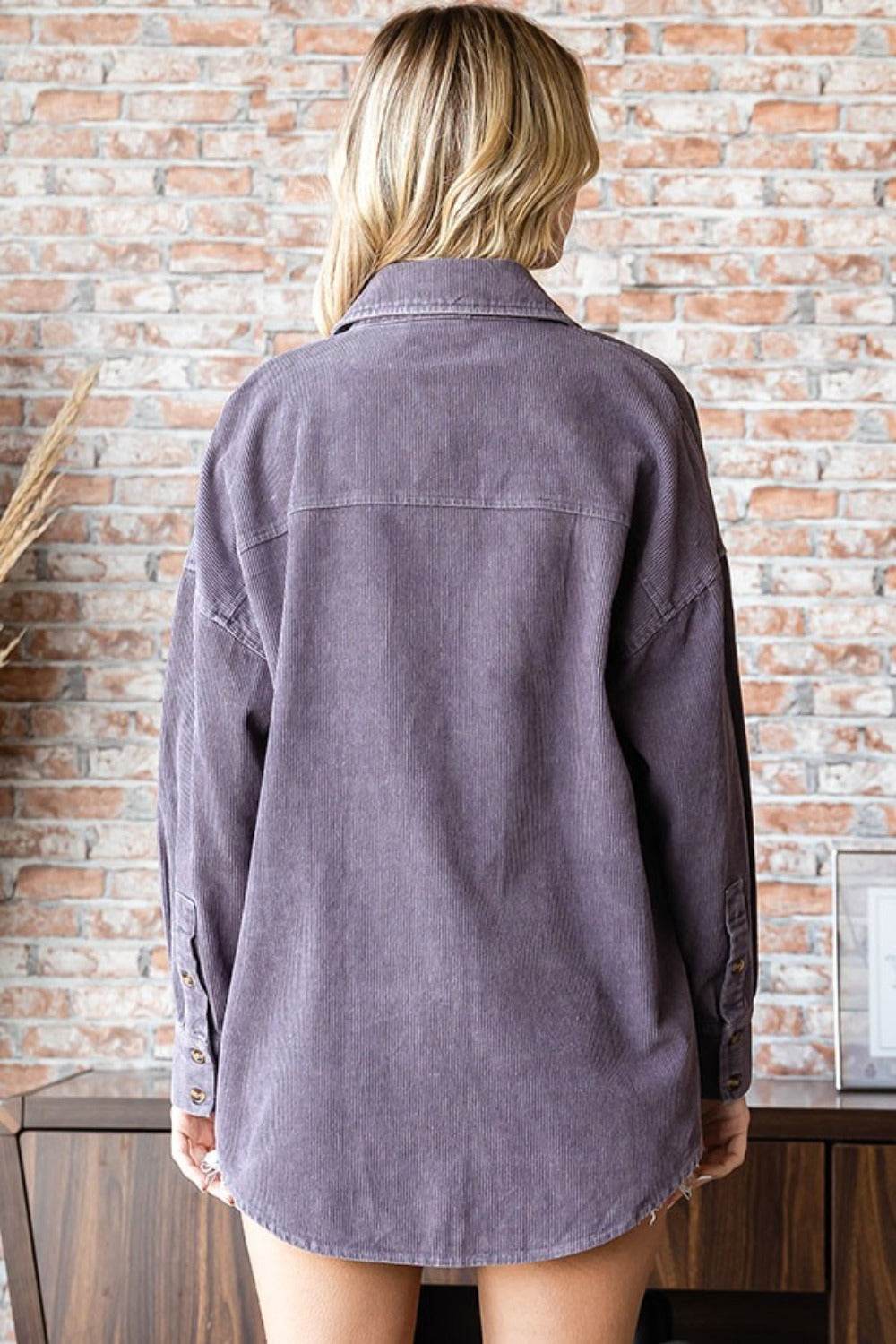 First Love Washed Corduroy Button Down Long Sleeve Shirt - Delanoir