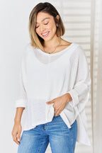 Zenana Full Size Waffle Knit V-Neck Long Sleeve Slit Top - Delanoir