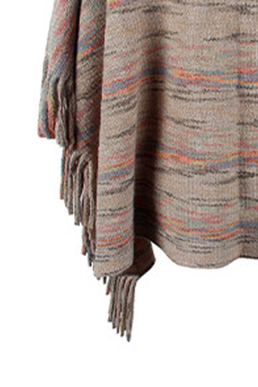 Round Neck Fringe Detail Sleeve Poncho - Delanoir