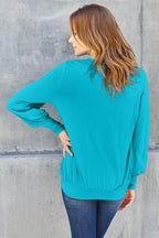 Basic Bae Full Size V-Neck Lantern Sleeve Top - Delanoir