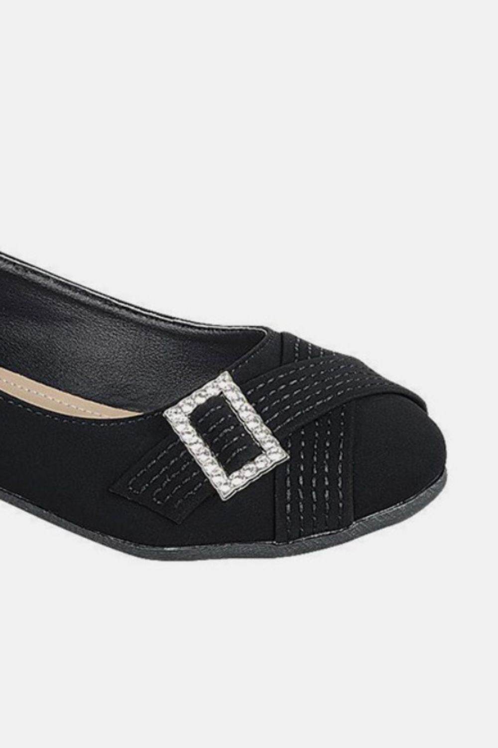 Forever Link Slip On Rhinestone Buckle Ballet Flats - Delanoir
