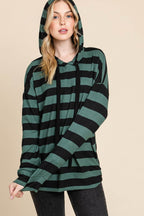 BOMBOM Drawstring Striped Dropped Shoulder Hoodie - Delanoir