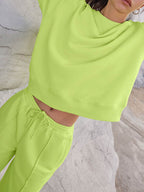 Round Neck Long Sleeve Top and Elastic Waist Pants Set - Delanoir