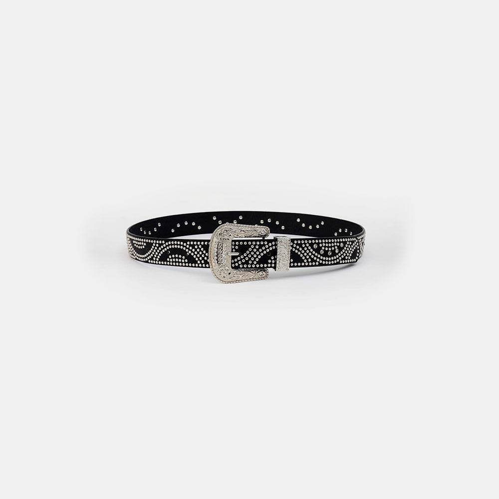Studded Rhinestone PU Leather Belt - Delanoir