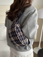 Plaid Adjustable Strap Crossbody Bag - Delanoir