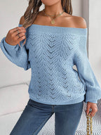 Openwork Off-Shoulder Long Sleeve Sweater - Delanoir