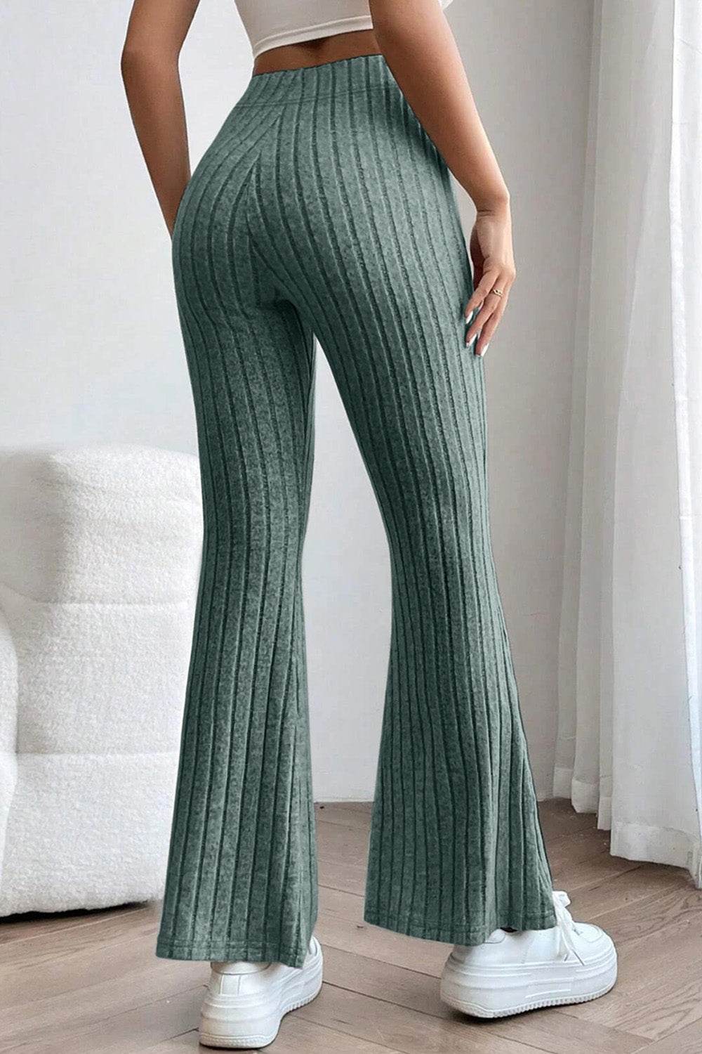 Basic Bae Full Size Ribbed High Waist Flare Pants - Delanoir