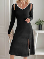 Perfee Slit Wide Strap Dress and Detachable Long Sleeves Set - Delanoir