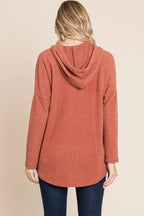BOMBOM Contrast Drawstring Drop Shoulder Knit Hoodie - Delanoir