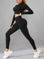Mock Neck Long Sleeve Top and Leggings Active Set - Delanoir