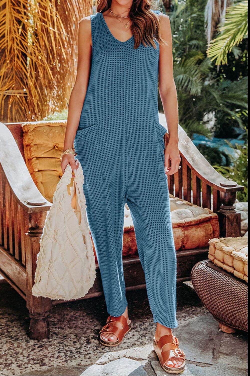 Double Take Full Size Sleeveless Straight Jumpsuit - Delanoir