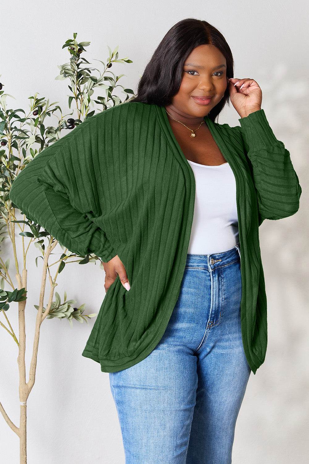 Basic Bae Full Size Ribbed Cocoon Cardigan - Delanoir