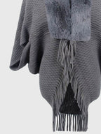 Open Front Fringe Hem Poncho - Delanoir