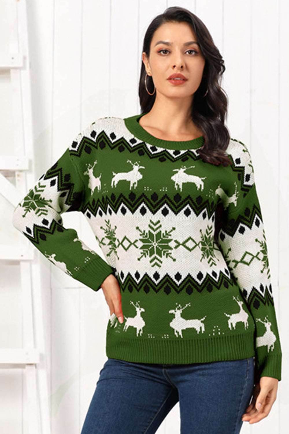 Reindeer Round Neck Sweater - Delanoir
