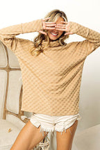 BiBi Checkered Round Neck Thumbhole Long Sleeve Top - Delanoir