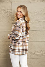 Plaid Button Front Shirt Jacket with Breast Pockets - Delanoir
