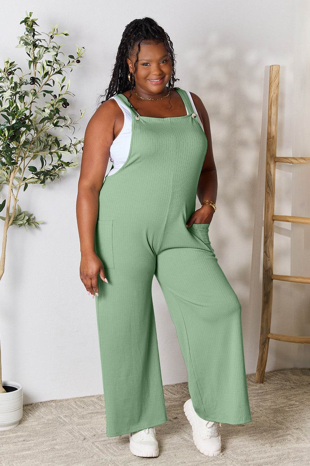 Double Take Full Size Wide Strap Overall with Pockets - Delanoir