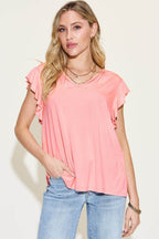 Basic Bae Full Size Bamboo Notched Ruffled Short Sleeve T-Shirt - Delanoir