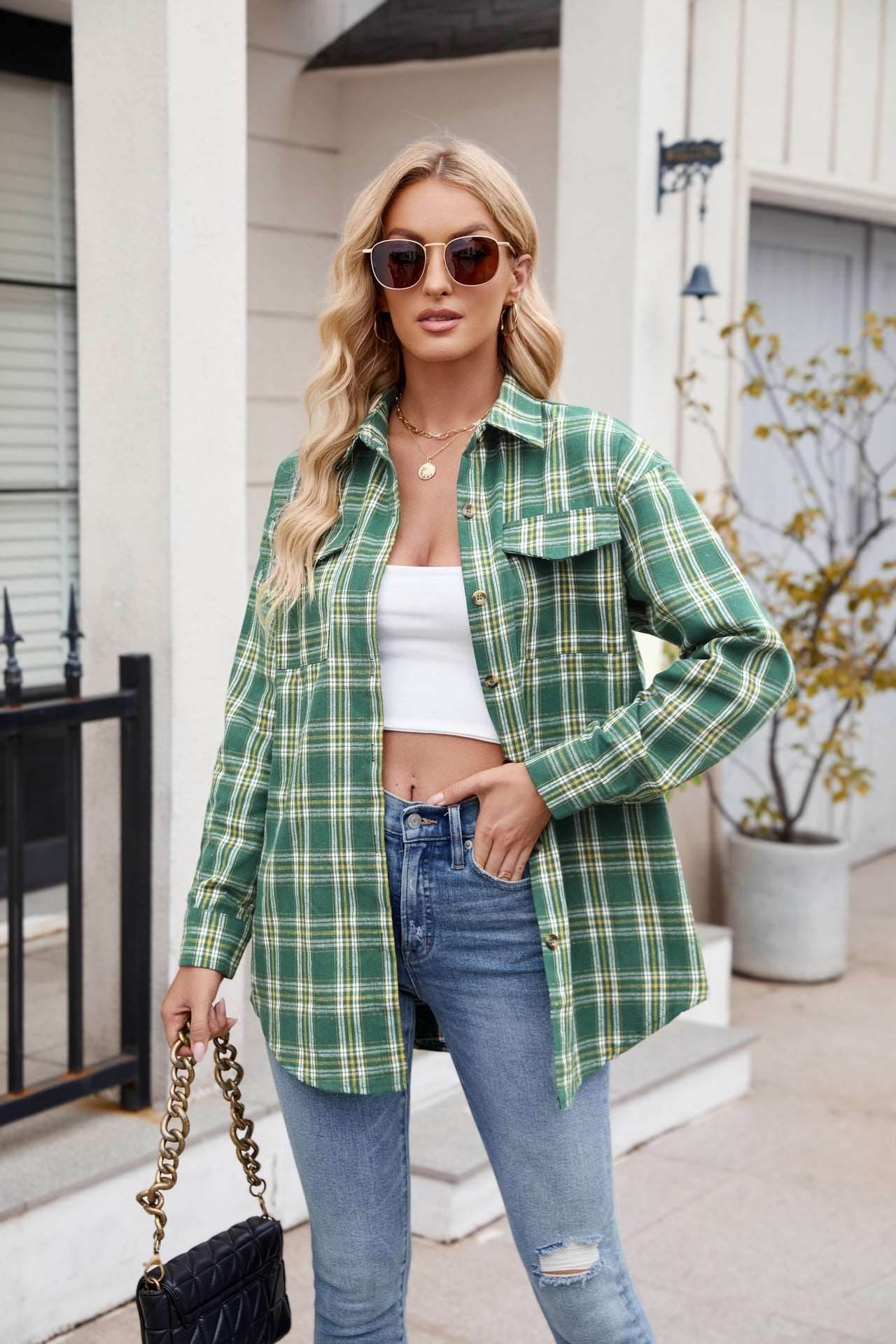 Mandy Plaid Button Up Long Sleeve Shirt - Delanoir