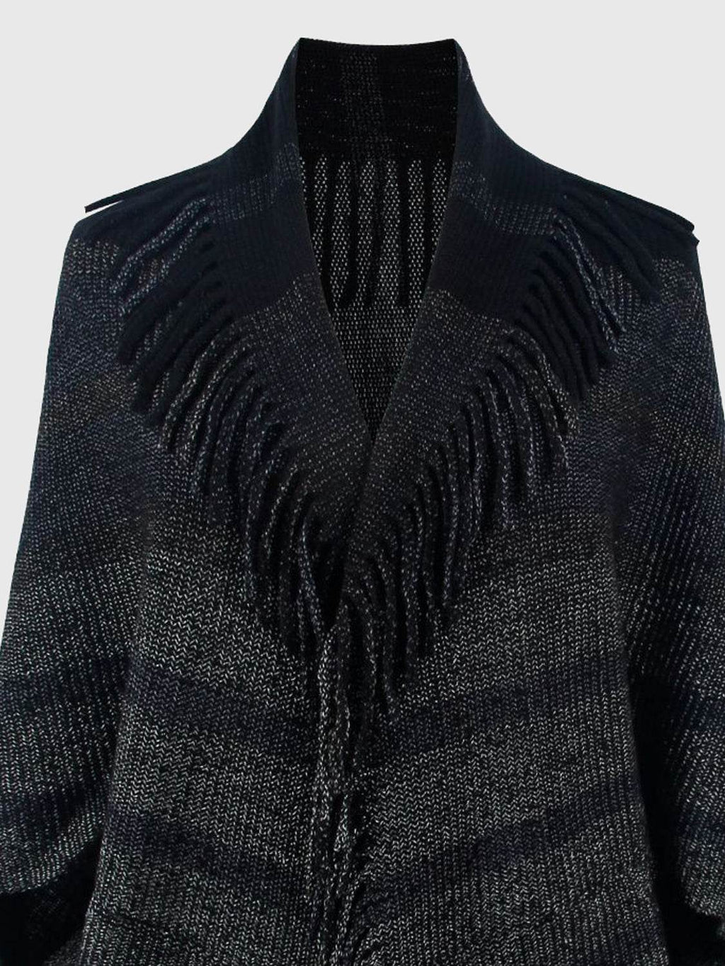 Fringe Detail Open Front Poncho - Delanoir