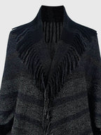 Fringe Detail Open Front Poncho - Delanoir