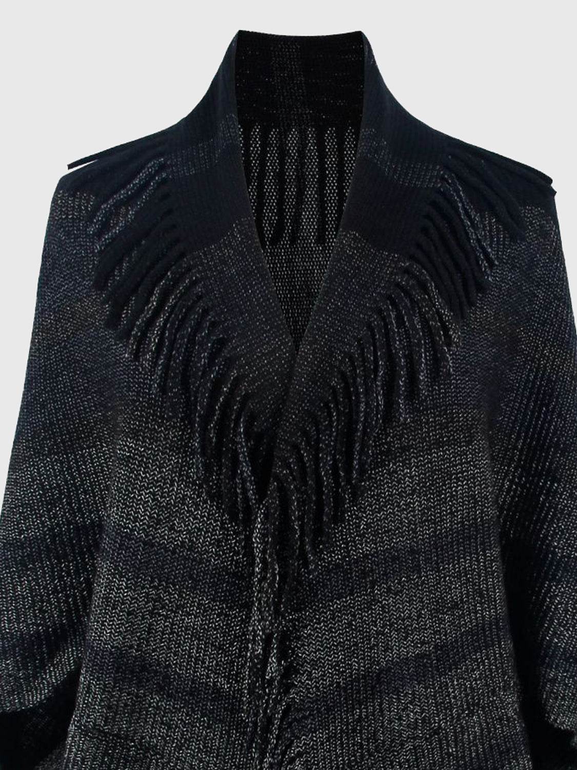 Fringe Detail Open Front Poncho - Delanoir
