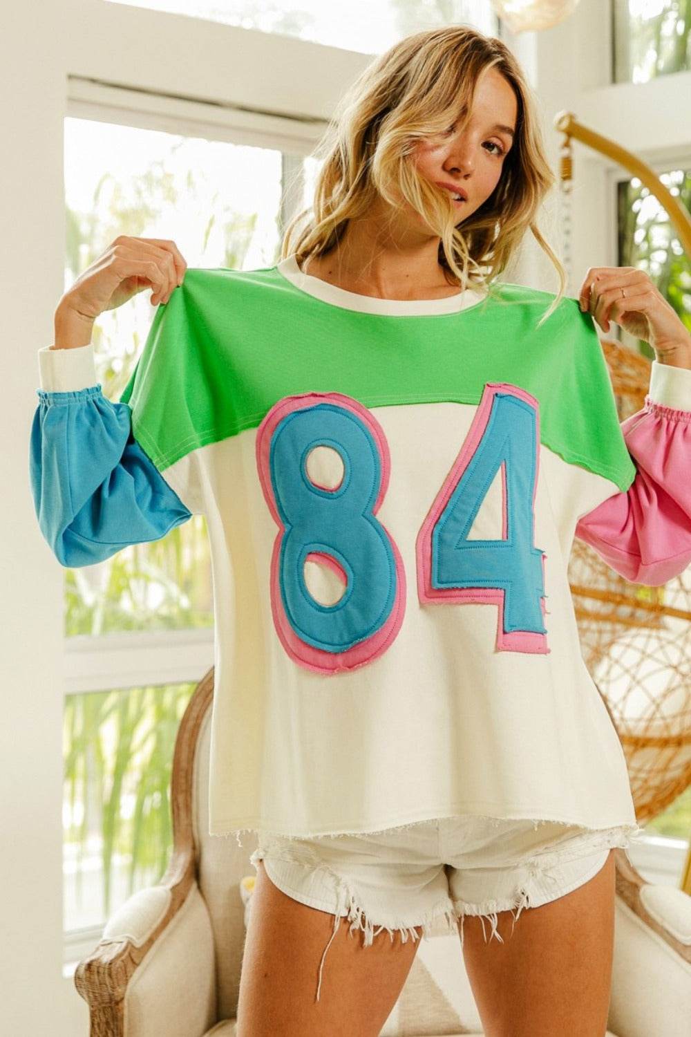 BiBi Color Block Patched Long Sleeve Top - Delanoir
