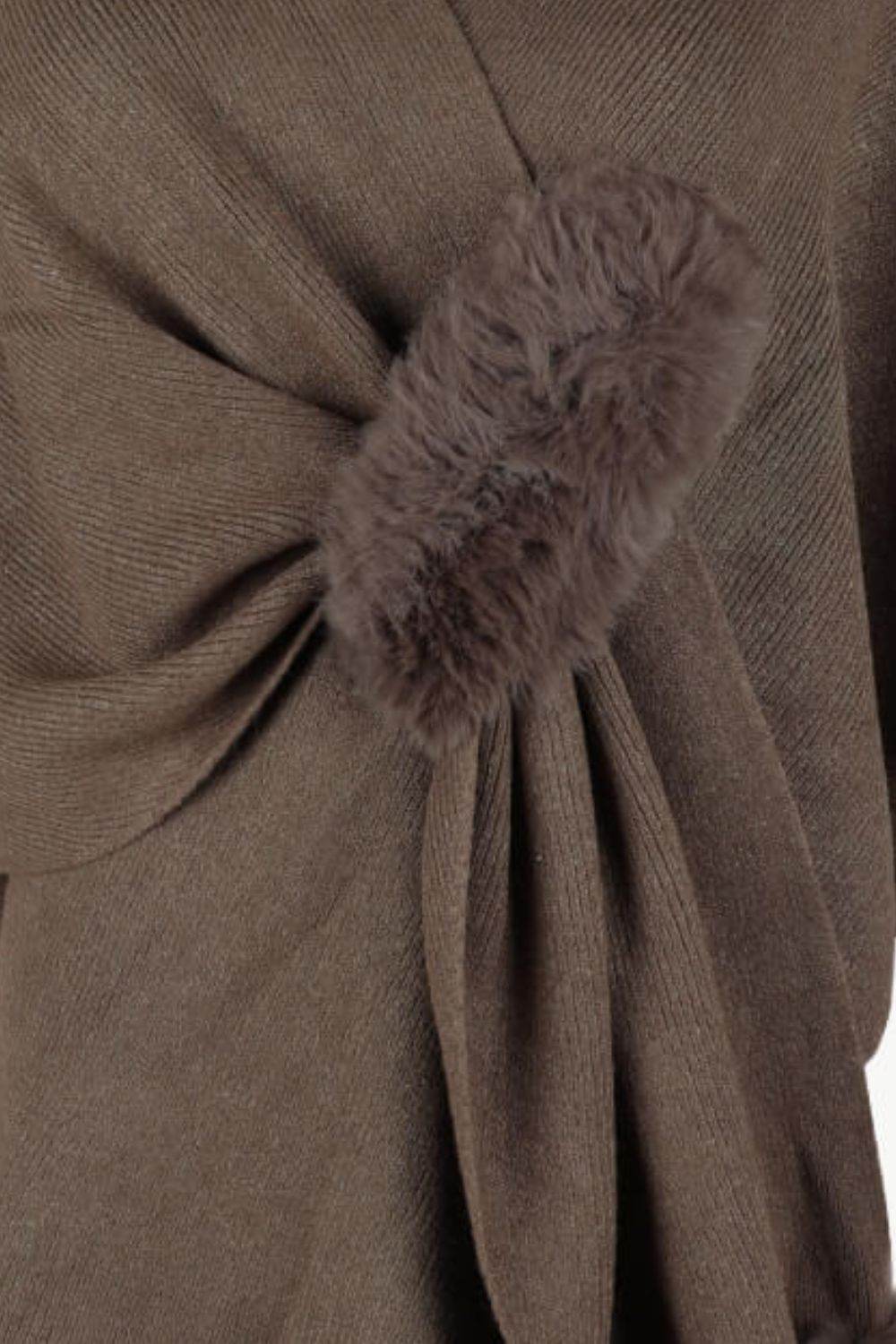 Surplice Neck Pom-Pom Trim Poncho - Delanoir