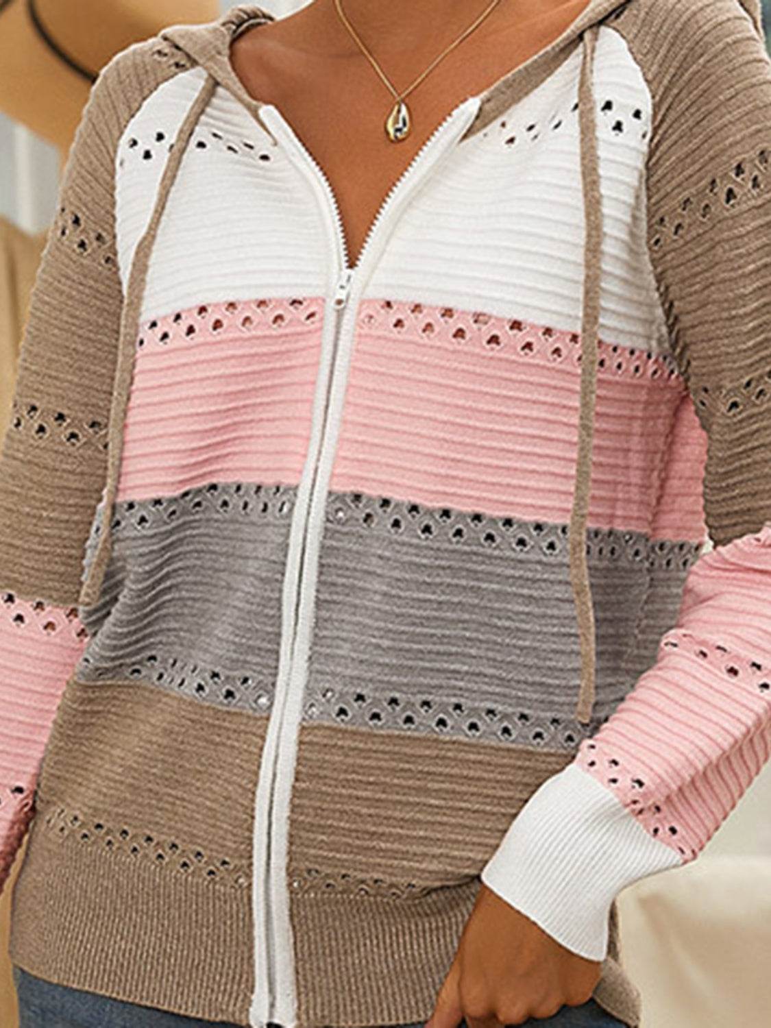 Color Block Drawstring Hooded Sweater - Delanoir