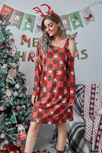 Christmas Asymmetrical Neck Long Sleeve Dress - Delanoir
