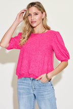 Zenana Round Neck Lantern Half Sleeve Sweater - Delanoir
