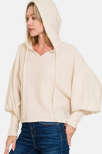 Zenana Brushed Hacci Drop Shoulder Cropped Hoodie - Delanoir