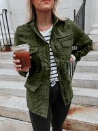 Pocketed Long Sleeve Zip Up Jacket - Delanoir