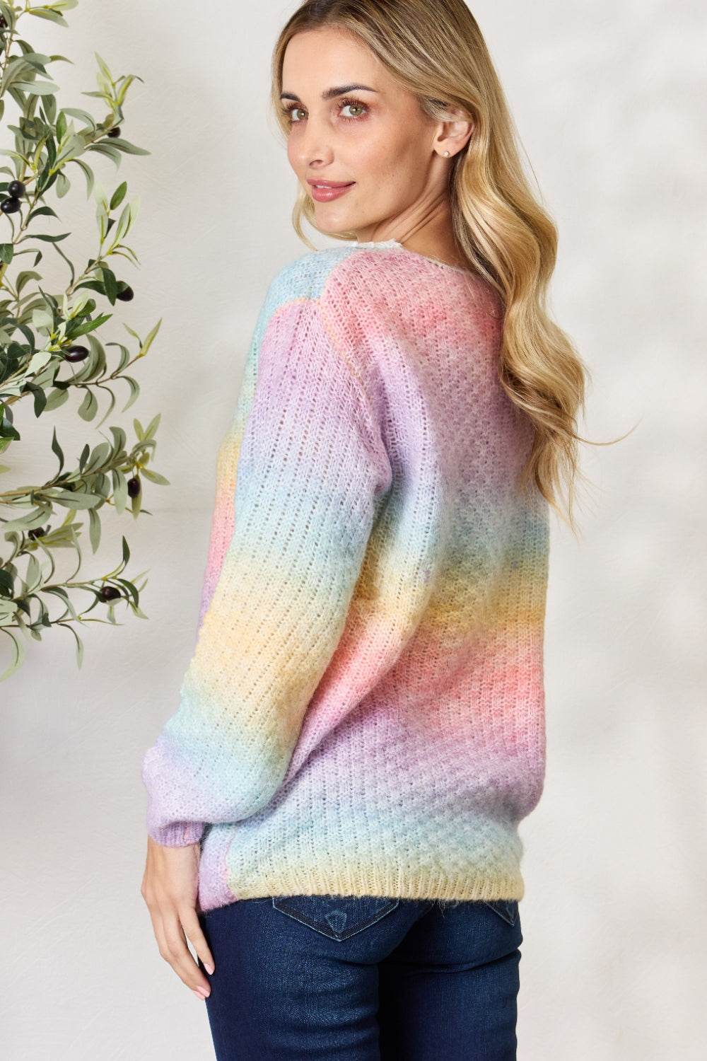 BiBi Rainbow Gradient Crochet Deetail Sweater - Delanoir
