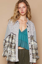 POL Balloon Sleeve Floral Color Block Plaid Shirt - Delanoir