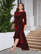 Plus Size Ruffle Hem High-Low Dress - Delanoir