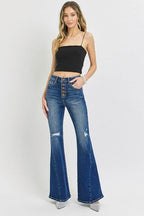 RISEN Distressed Button-Fly Flare Jeans - Delanoir