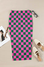 Split Checkered Midi Skirt - Delanoir