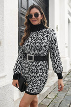 Heathered Turtleneck Mini Sweater Dress - Delanoir