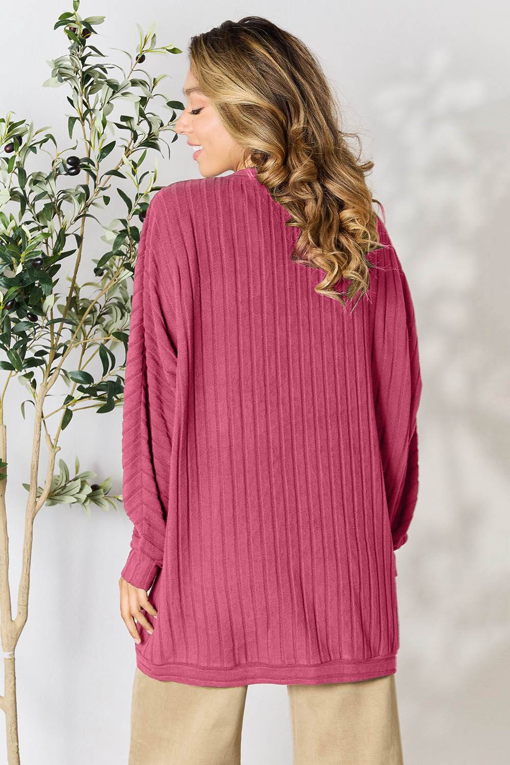 Basic Bae Full Size Ribbed Cocoon Cardigan - Delanoir