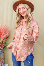 And The Why Satin Leopard Button Up Curved Hem Shirt - Delanoir