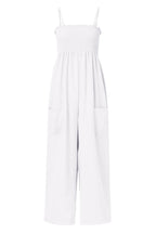 Smocked Spaghetti Strap Wide Leg Jumpsuit - Delanoir