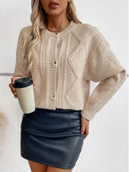 Cable-Knit Round Neck Button Up Cardigan - Delanoir