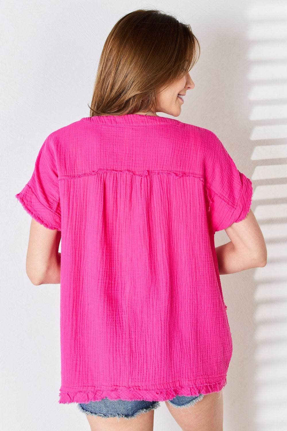 Zenana Full Size Raw Hem Short Sleeve Top - Delanoir