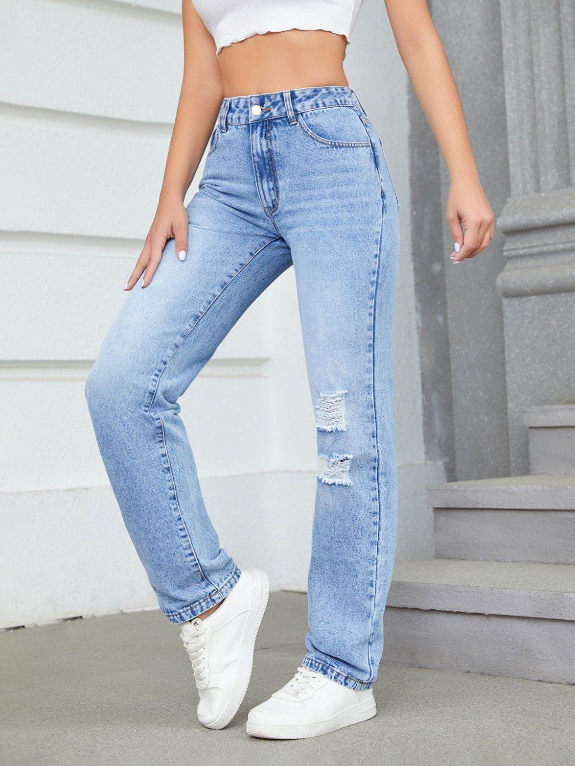 Distressed Jeans with Pockets - Delanoir
